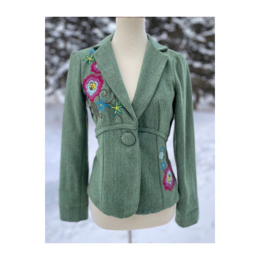 Rubber Ducky Productions inc. Green Tweed Blazer Jacket Lapel Collar Paisley
